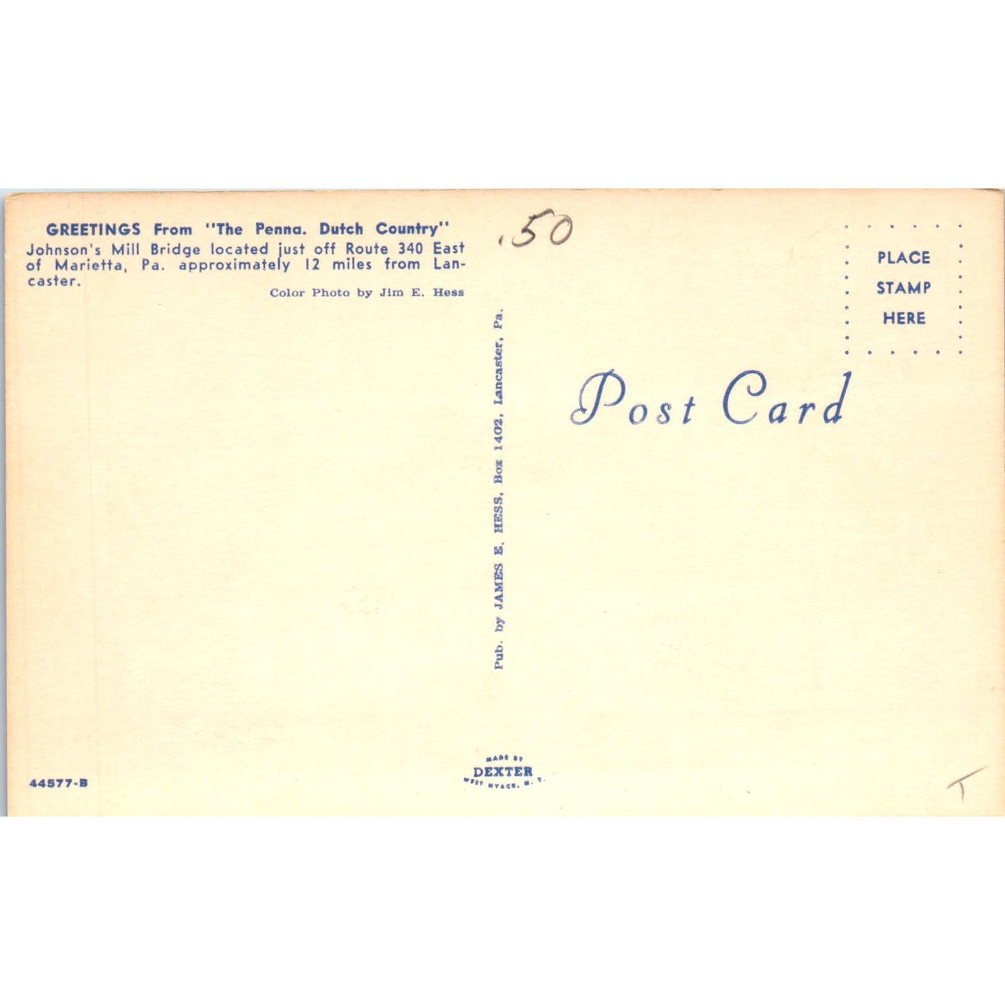 Johnson's Mill Bridge Marietta PA Vintage Covered Bridge Postcard PC17