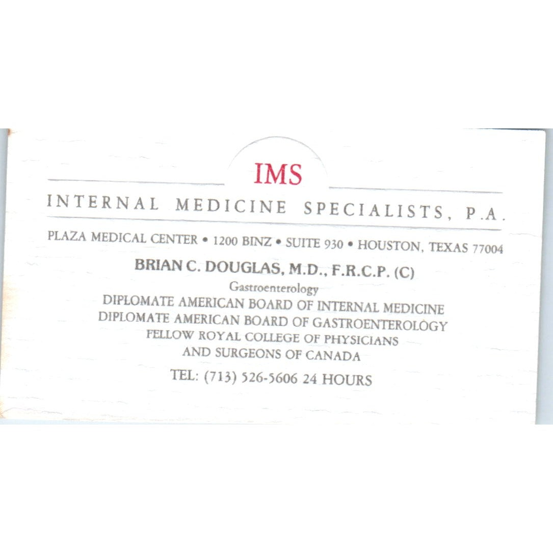 IMS Internal Medicine Specialists Brian C. Douglas Houston Business Card SD8-B21