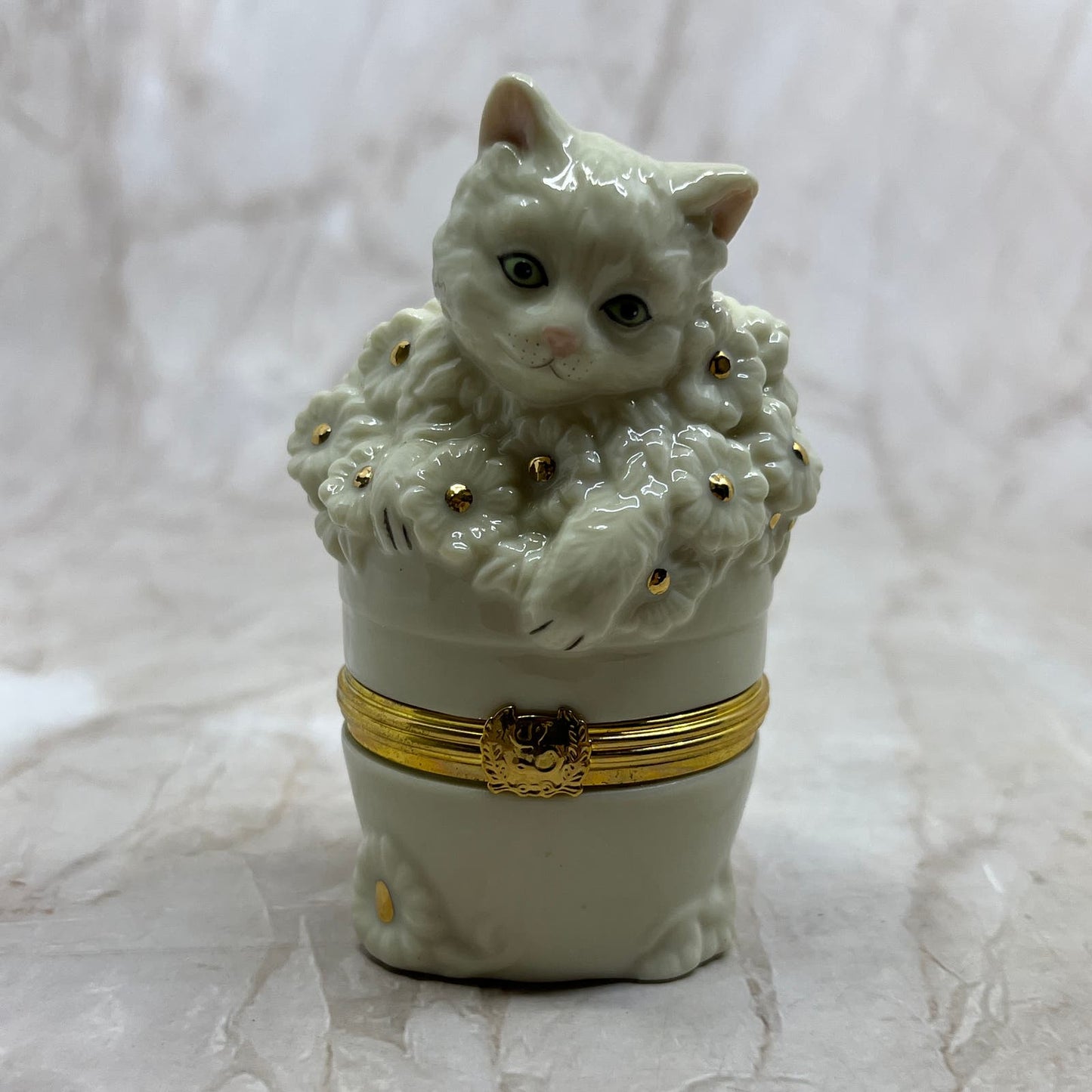 Lenox Treasures Porcelain Inquisitive Kitten Box Trinket Box 3" TI8