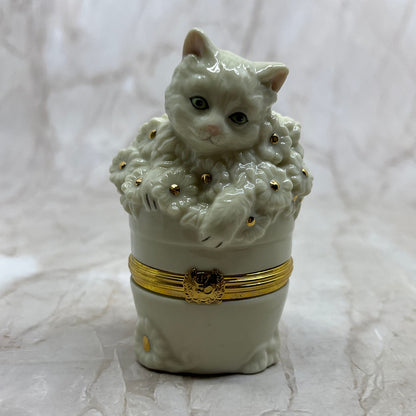 Lenox Treasures Porcelain Inquisitive Kitten Box Trinket Box 3" TI8
