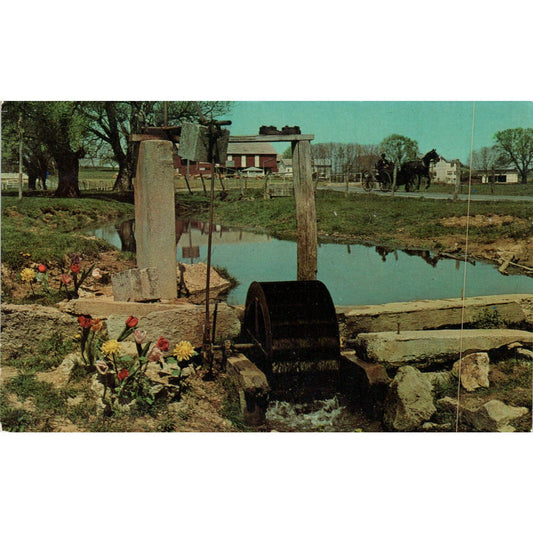 Water Wheel in Amish Pennsylvania Dutch Country Postcard PD7