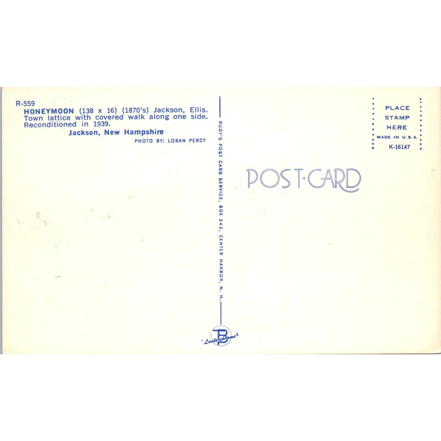 Jackson New Hampshire Honeymoon Covered Bridge Postcard PB12