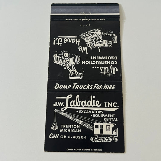 J.W. Labadie Inc Construction Equipment Trenton MI Vintage Matchbook Cover TB6-MB2-6