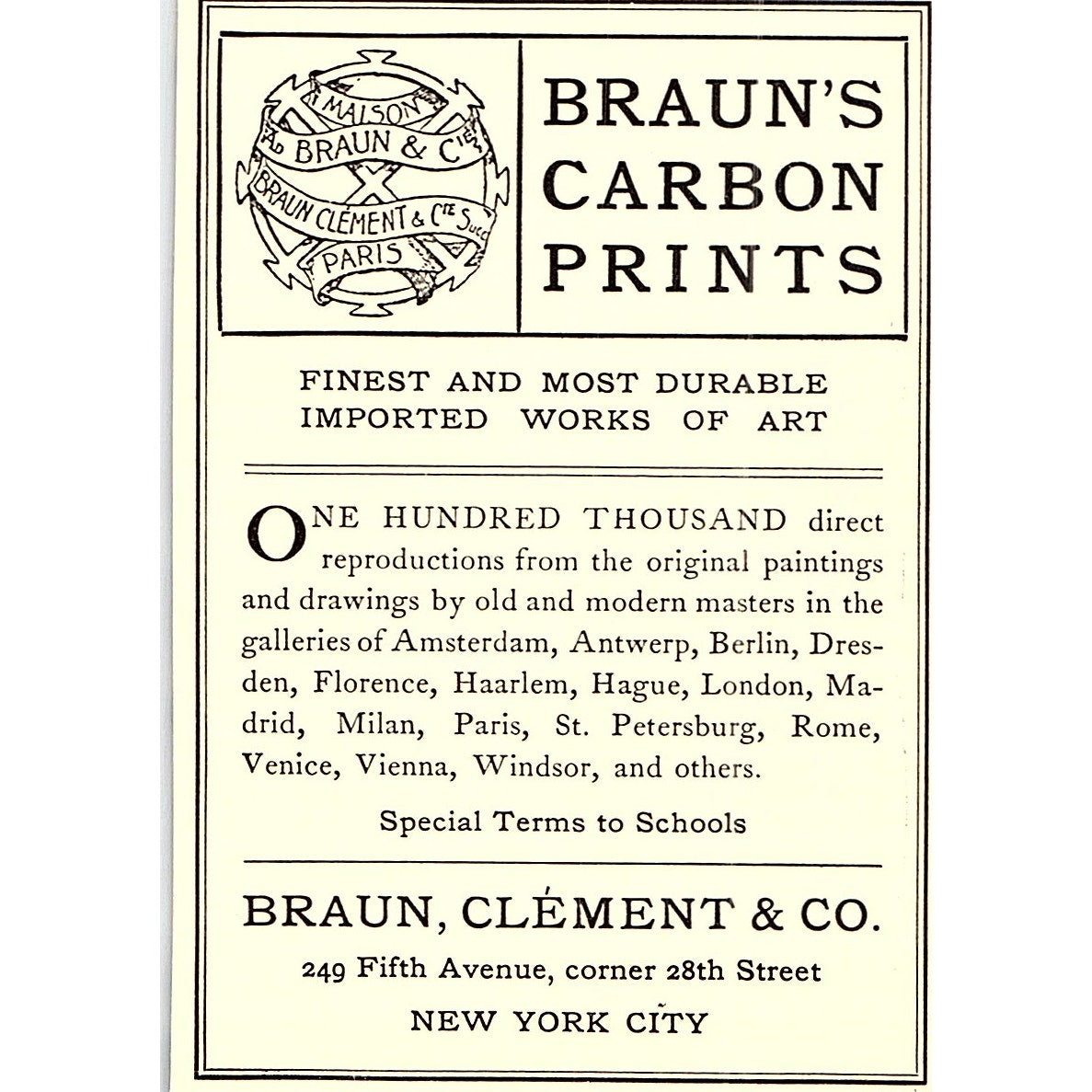 Braun's Carbon Prints Braun, Clement & Co New York - 1904 Ad AF5-2