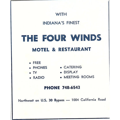 The Four Winds Motel & Restaurant California Rd Fort Wayne Indiana 1964 Ad AG1-9