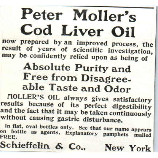 Peter Moller's Cod Liver Oil Schieffelin & Co New York 1903 Magazine Ad AF2-O4