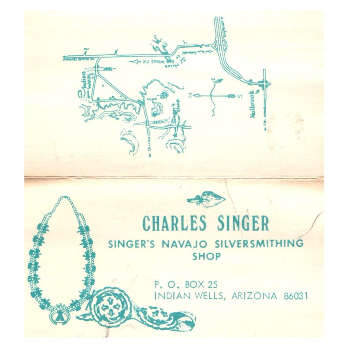 Charles Singer's Navajo Silversmithing Shop Indian Wells AZ business Card SF3-B1