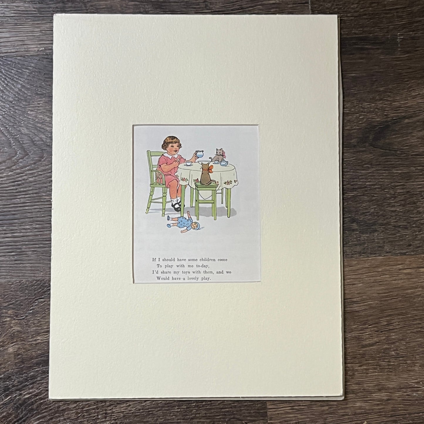 Vintage Children's Book Tea Party With Cats Matted Art Print 9x12 V4
