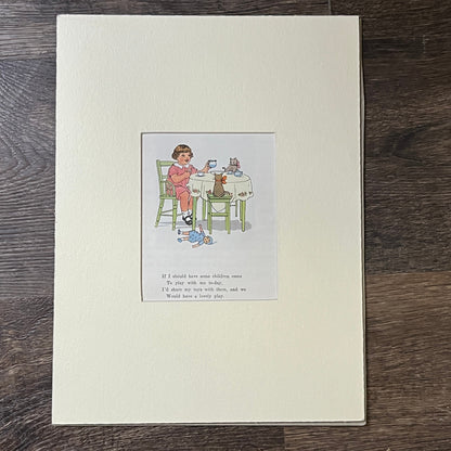 Vintage Children's Book Tea Party With Cats Matted Art Print 9x12 V4