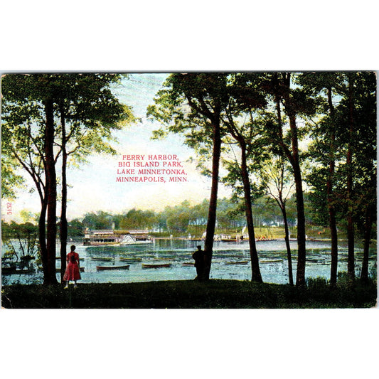 1911 Ferry Harbor Big Island Park Lake Minnetonka Minneapolis MN Postcard PD10