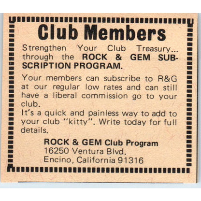 Rock and Gem Club Program Encino California 1971 Magazine Ad AD8-R9