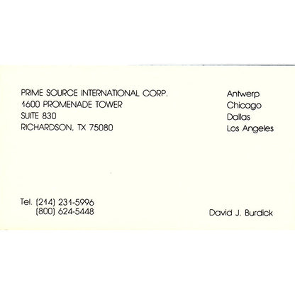 Prime Source International Corp David J Burdick Richardson Business Card SC9-B9