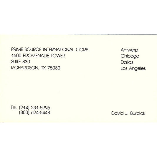 Prime Source International Corp David J Burdick Richardson Business Card SC9-B9
