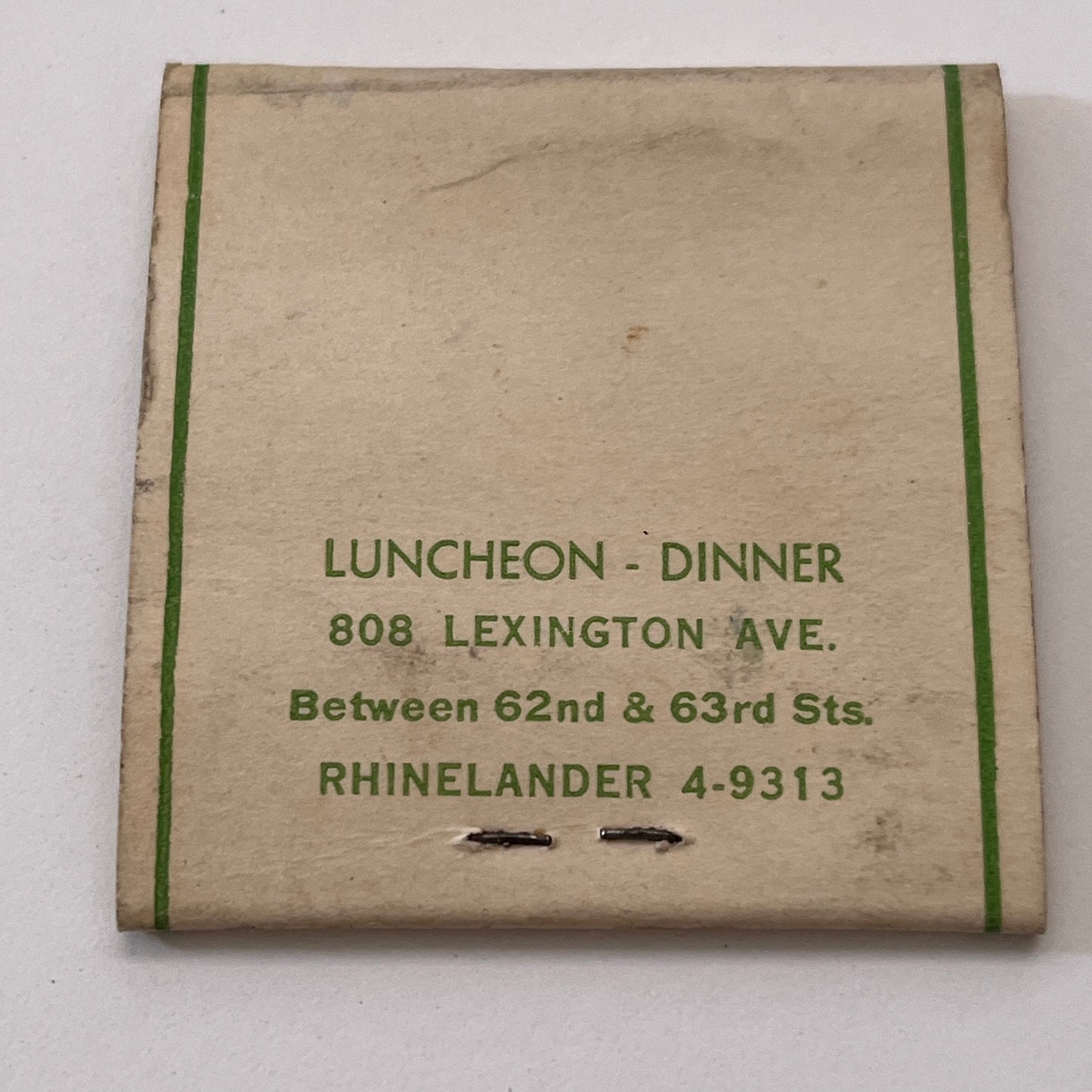 Susan Prince Cafe 808 Lexington Ave Vintage Matchbook Cover TB6-MB1-7