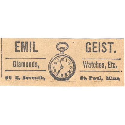 Emil Geist Jeweler East Seventh Street St. Paul 1898 Newspaper Ad AF2-S6