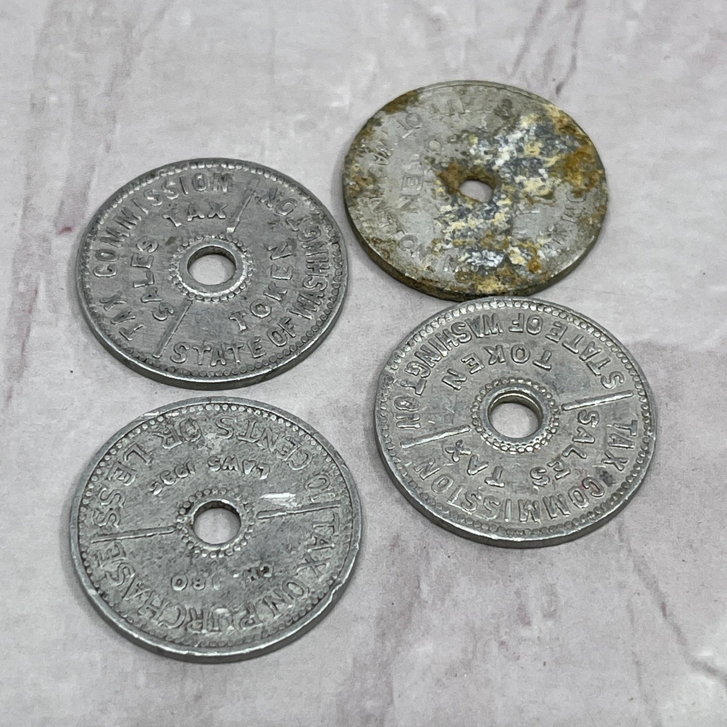 Vtg Washington State Dept of Revenue Sales Tax  Metal Token Chit Set of 4 SE2