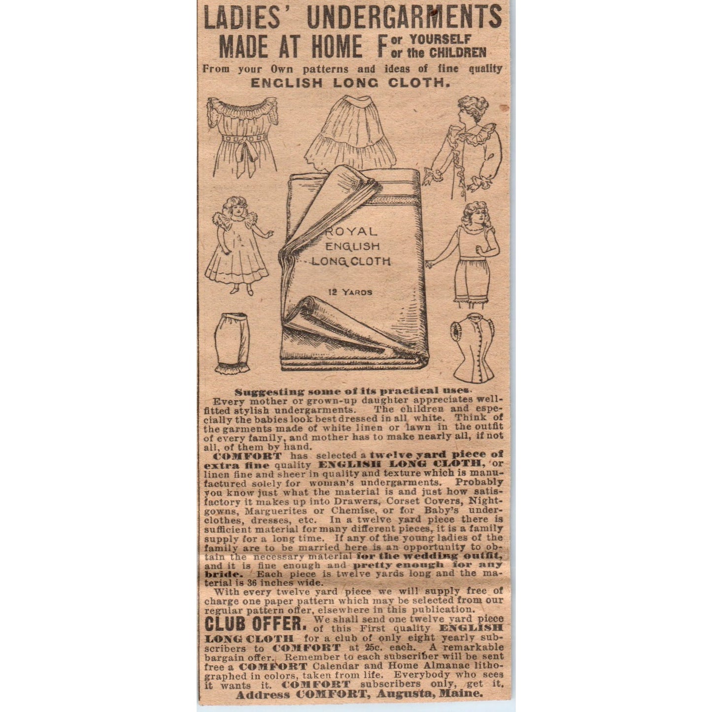 Ladies Undergarments Club Offer Comfort Augusta Maine 1910 Magazine Ad AF1-CM5