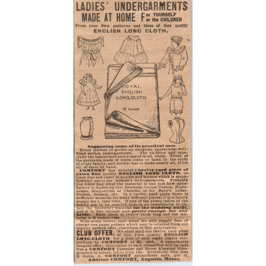 Ladies Undergarments Club Offer Comfort Augusta Maine 1910 Magazine Ad AF1-CM5