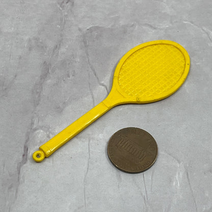 Vtg YELLOW Celluloid Barbie Doll Tennis Racket Sport Miniature Diorama 3" SE2