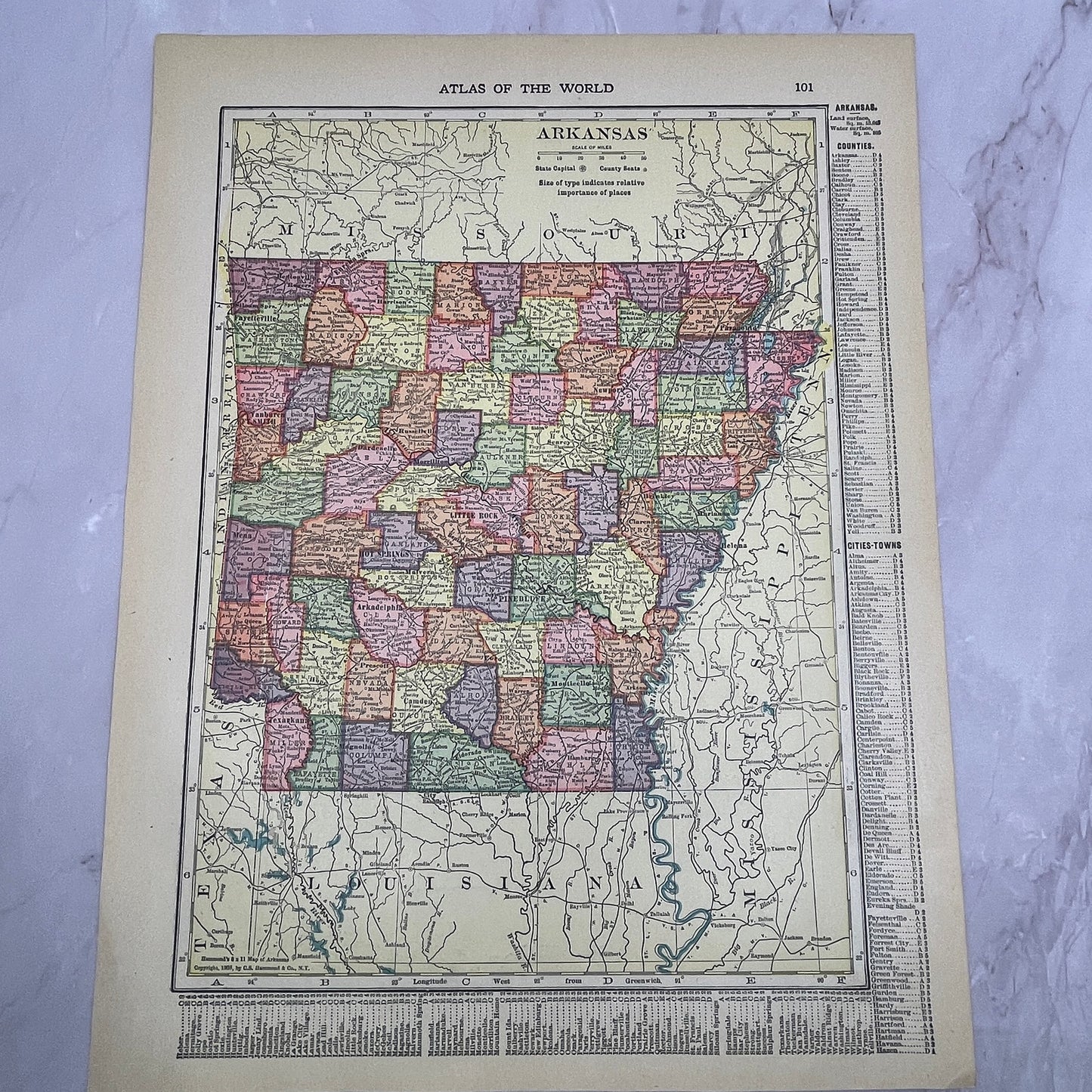 Map of Mississippi, Arkansas Double Sided 1910 Print V14-7