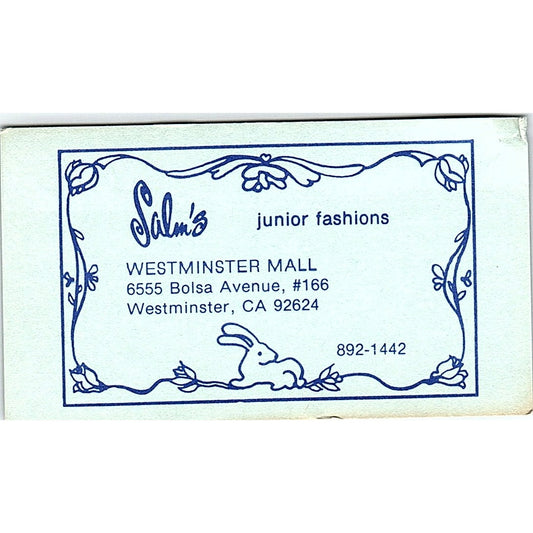 Salm's Junior Fashions Westminster CA Vintage Business Card SE5-B5