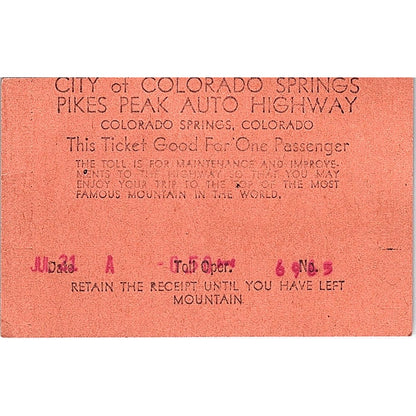 1950s City of Colorado Springs Pikes Peak Auto Highway Stub CO AF9-S5