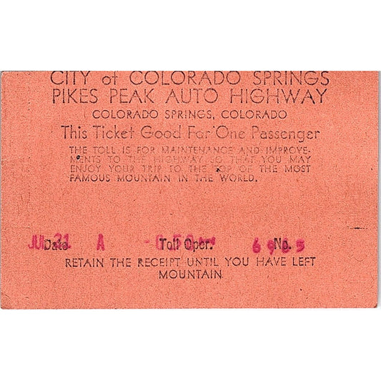 1950s City of Colorado Springs Pikes Peak Auto Highway Stub CO AF9-S5