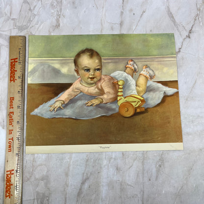 Vintage MCM Art Print Baby in Pink on Blanket "Playtime" 8x10 TI9-P4