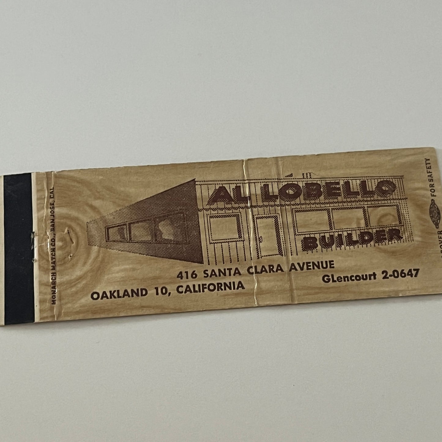 Al Lobello Builder Oakland CA Matchbook Cover TB6-MB2-4