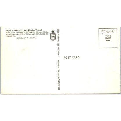 Bridge at the Green West Arlington Vermont Covered Bridge Postcard PB13