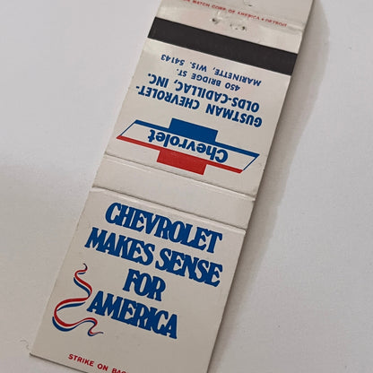 Gustman Chevrolet-Olds-Cadillac Marinette WI Vintage Matchbook Cover TB6-MB2-1