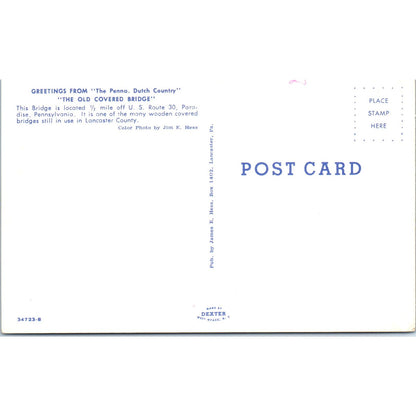 Pennsylvania Dutch Country Old Covered Bridge Vintage Bridge Postcard PD1