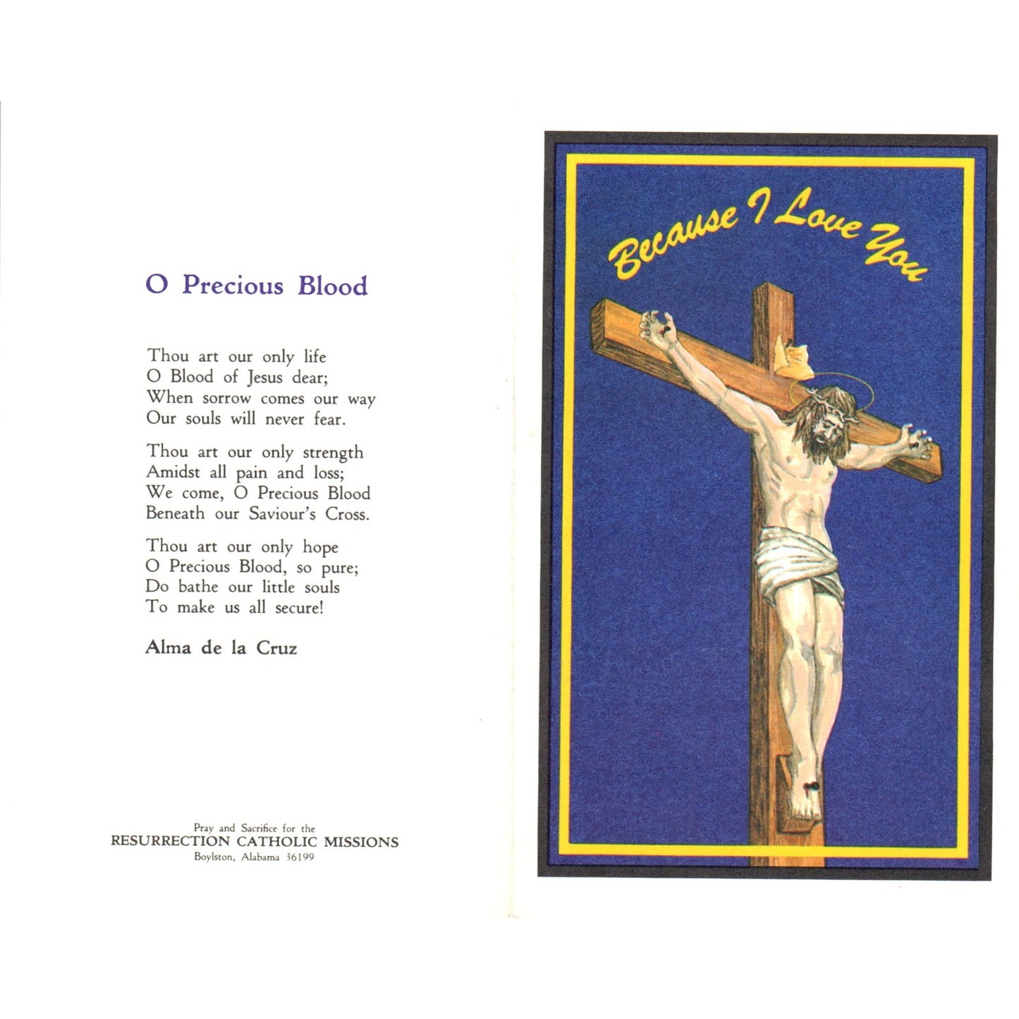 I Thirst Alma De La Cruz Vintage Catholic Prayer Leaflet TH2-PC2
