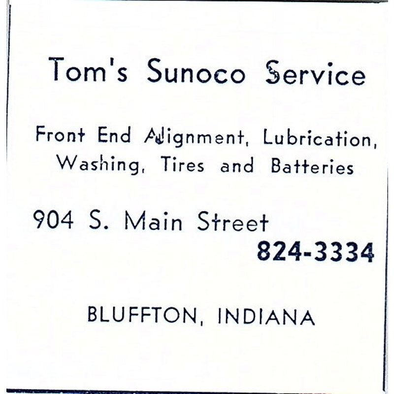 Tom's Sunoco Service 904 E Main Street Bluffton Indiana 1964 Ad AG1-S11