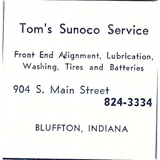 Tom's Sunoco Service 904 E Main Street Bluffton Indiana 1964 Ad AG1-S11