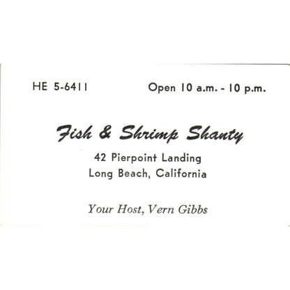 Fish & Shrimp Shanty Long Beach CA Vintage Business Card SD8-B7