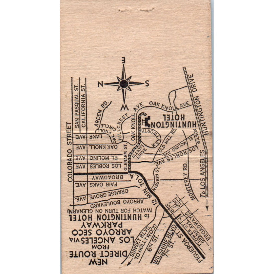 The Huntington Pasadena California Vintage Matchbook Cover SF4-Y6