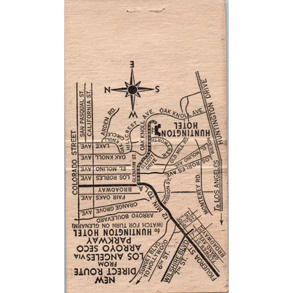 The Huntington Pasadena California Vintage Matchbook Cover SF4-Y6
