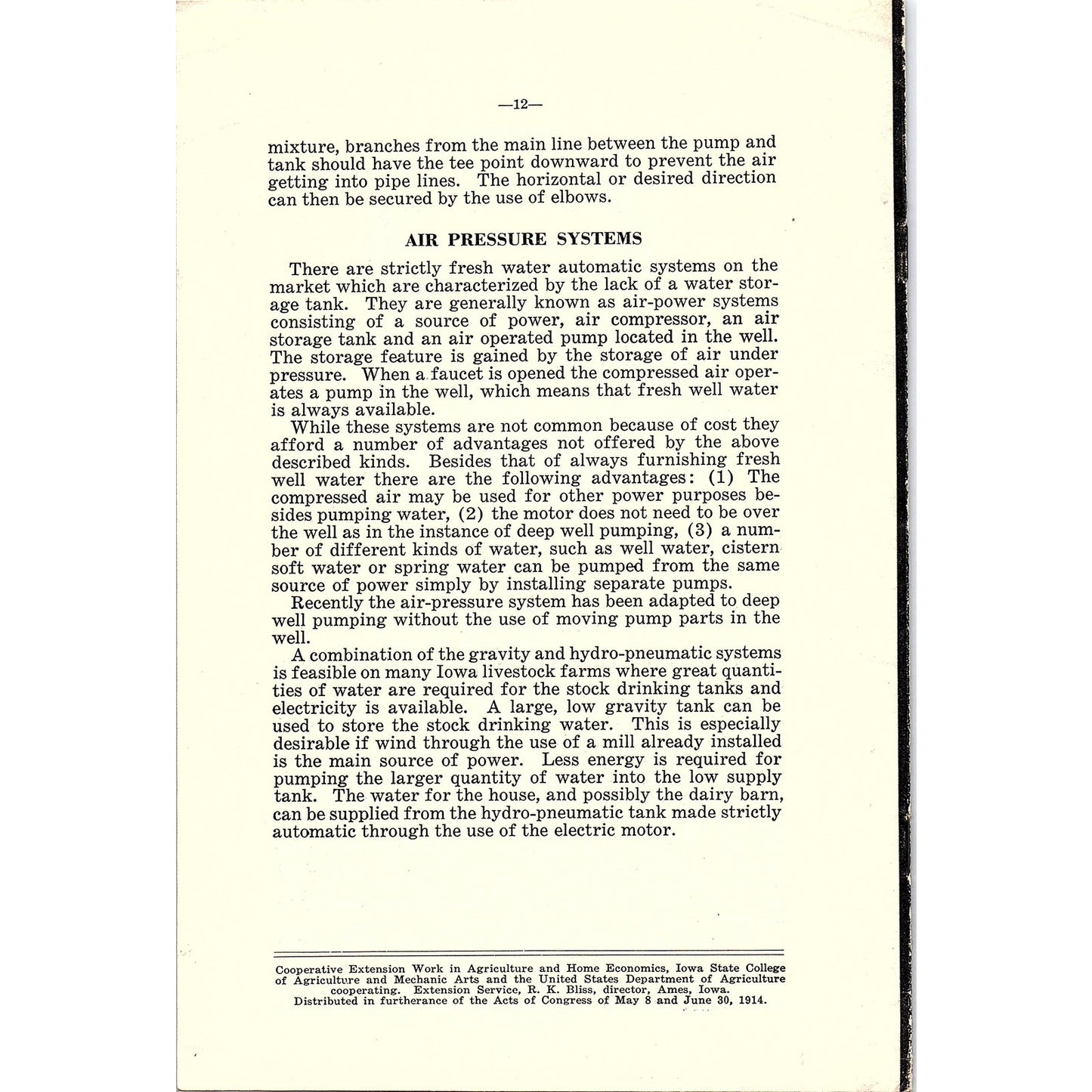 Farm & Home Water Systems 1939 Ames Iowa Farm Bulletin TK2-XB6