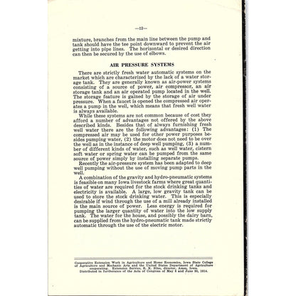 Farm & Home Water Systems 1939 Ames Iowa Farm Bulletin TK2-XB6