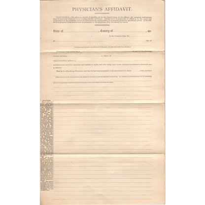 1880s Medical Evidence Physician's Affidavit Form AF7-E7