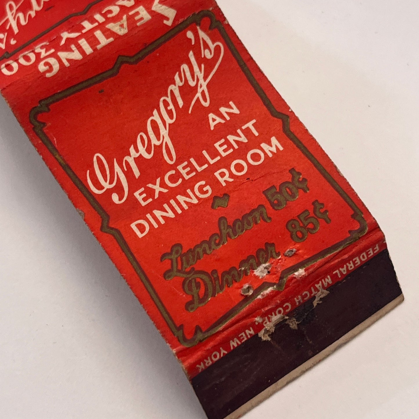 Gregory's Dining Room Brooklyn NY Vintage Matchbook Cover MM3-1