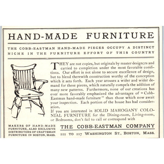 Hand-Made Furniture The Cobb-Eastman Co Boston c1905 Victorian Ad AE9-MA4