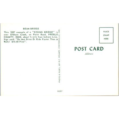 Elkhorn Creek Kissing Bridge Preble County Ohio Covered Bridge Postcard PC5