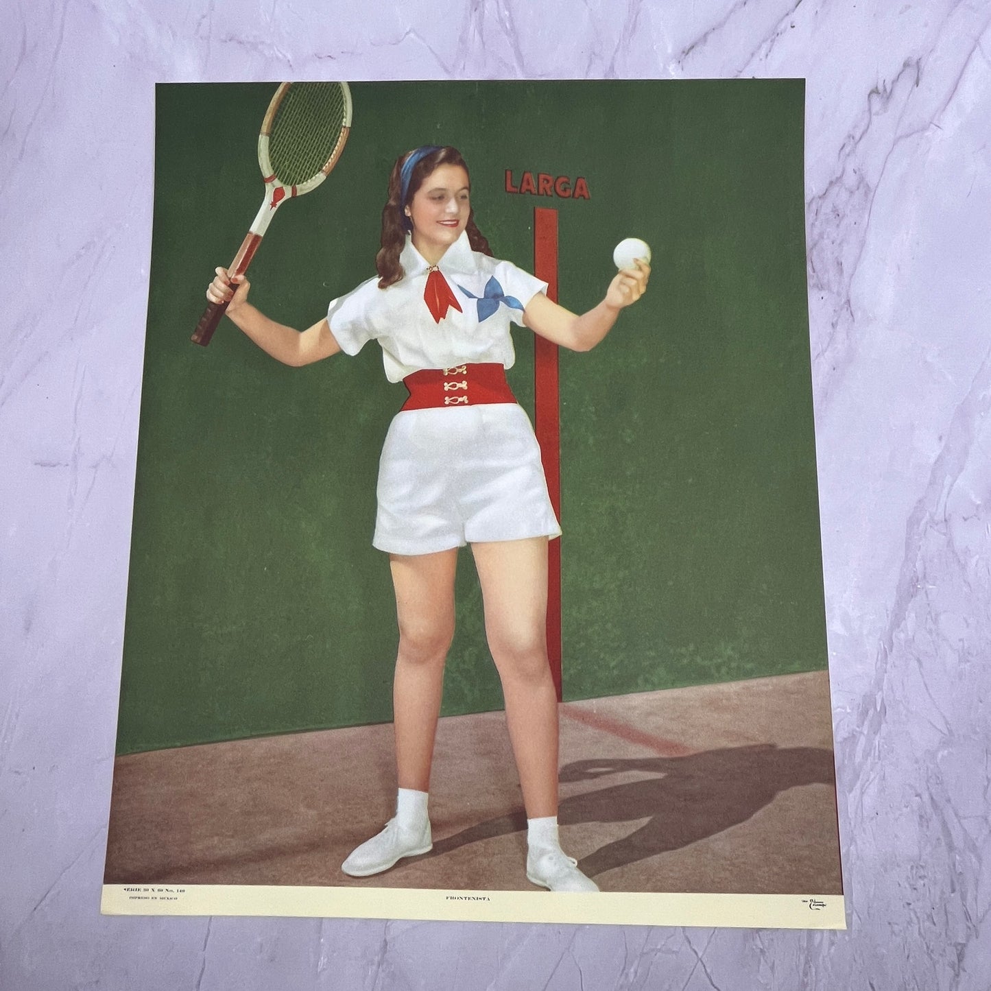 Frontenista Lady Tennis Player Vintage Mexican 12x14" Art Print V21