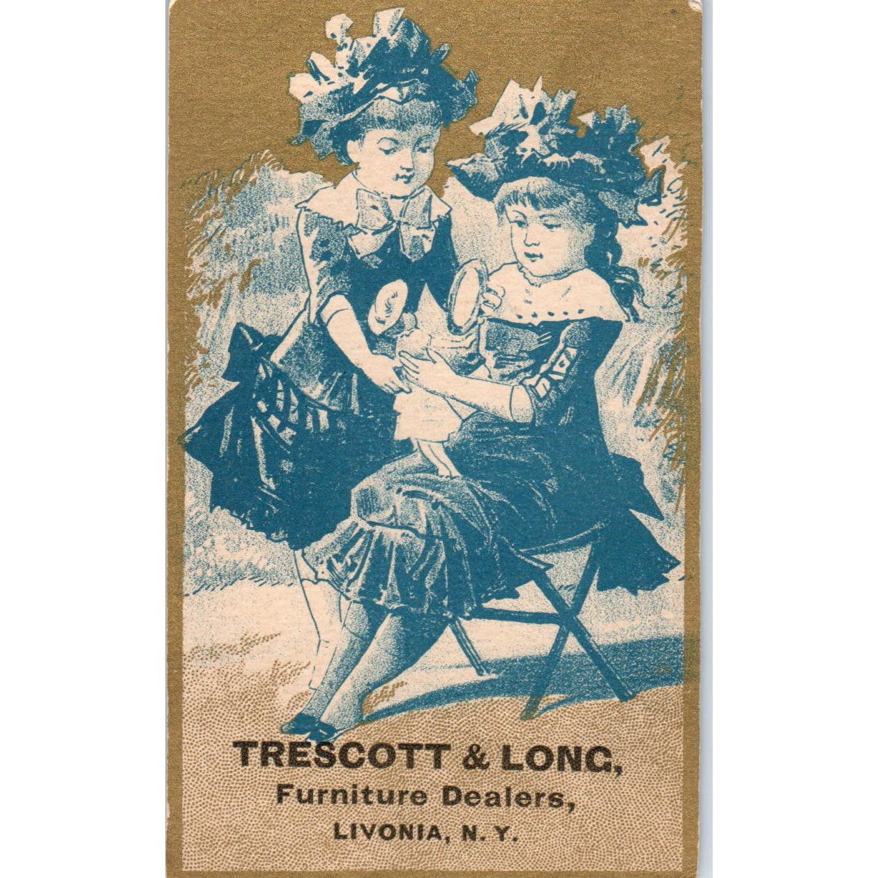 Trescott & Long Furniture Dealers Livonia NY c1880 Victorian Trade Card AE5