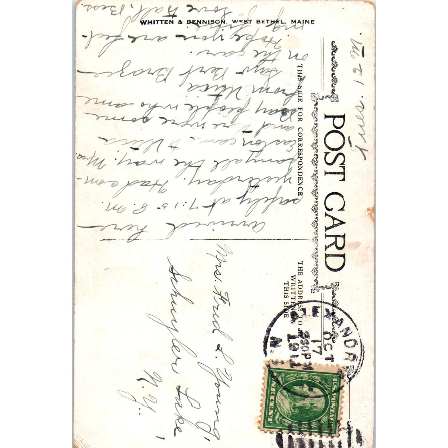 1911 This Town is Great Poem Whitten & Dennison West Bethel Antique Postcard PD8