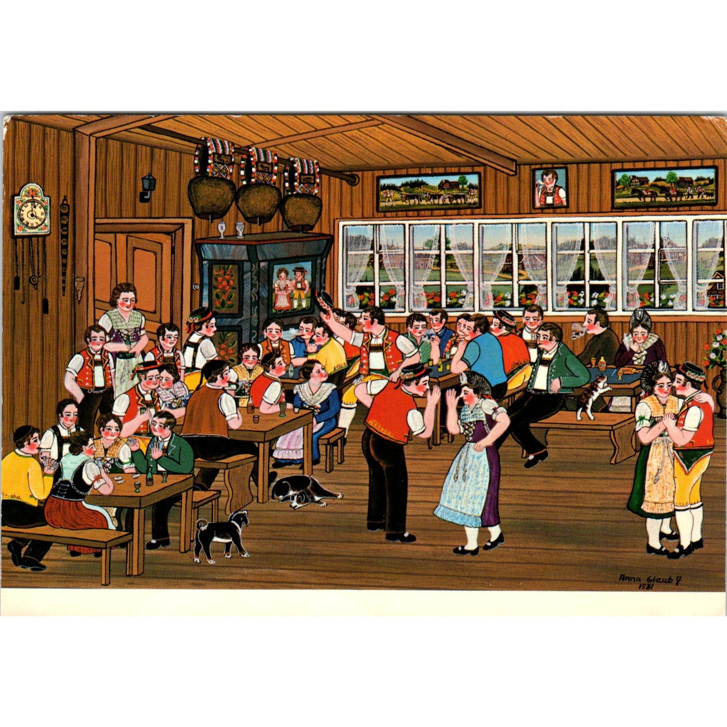1981 Sunday Fun in Appenzell Anna Staub Switzerland in NY Vintage Postcard PD8