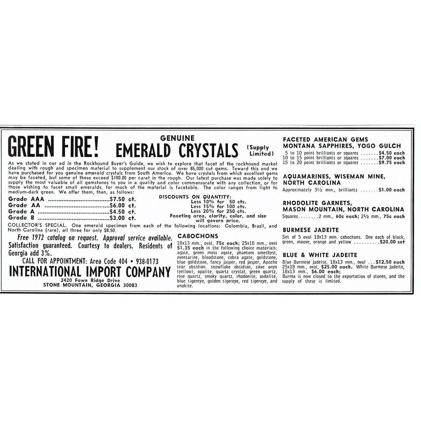 International Import Co Emerald Crystals Stone Mountain GA 1972 Ad AF8-2