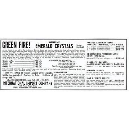 International Import Co Emerald Crystals Stone Mountain GA 1972 Ad AF8-2